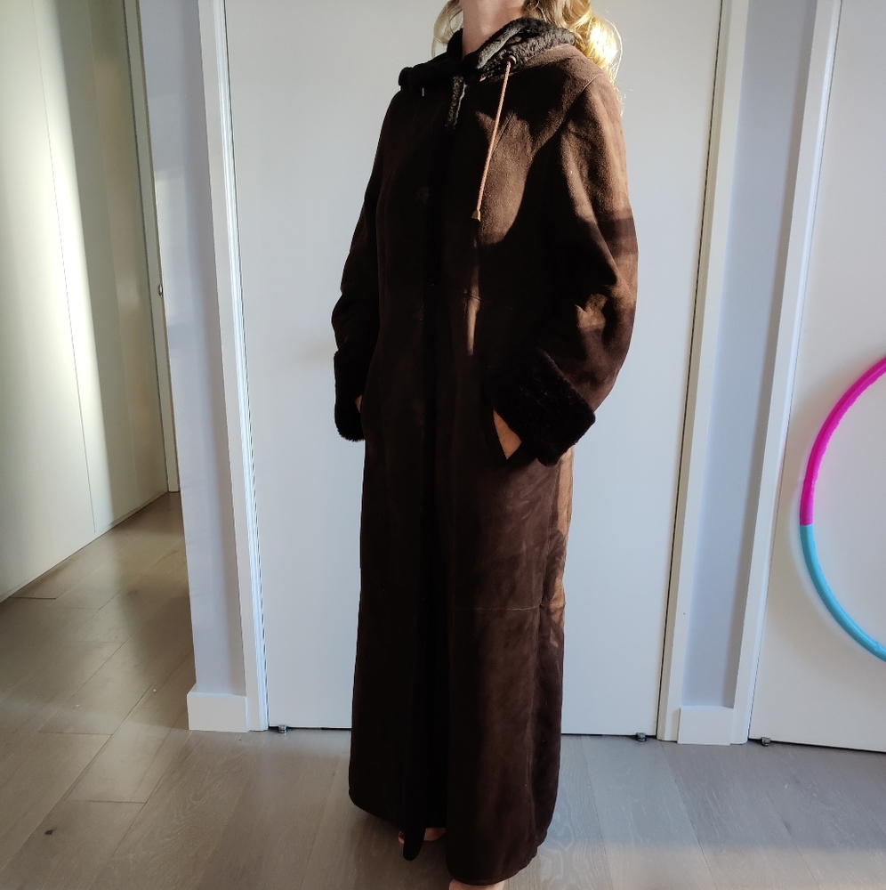 Long genuine shearling coat
